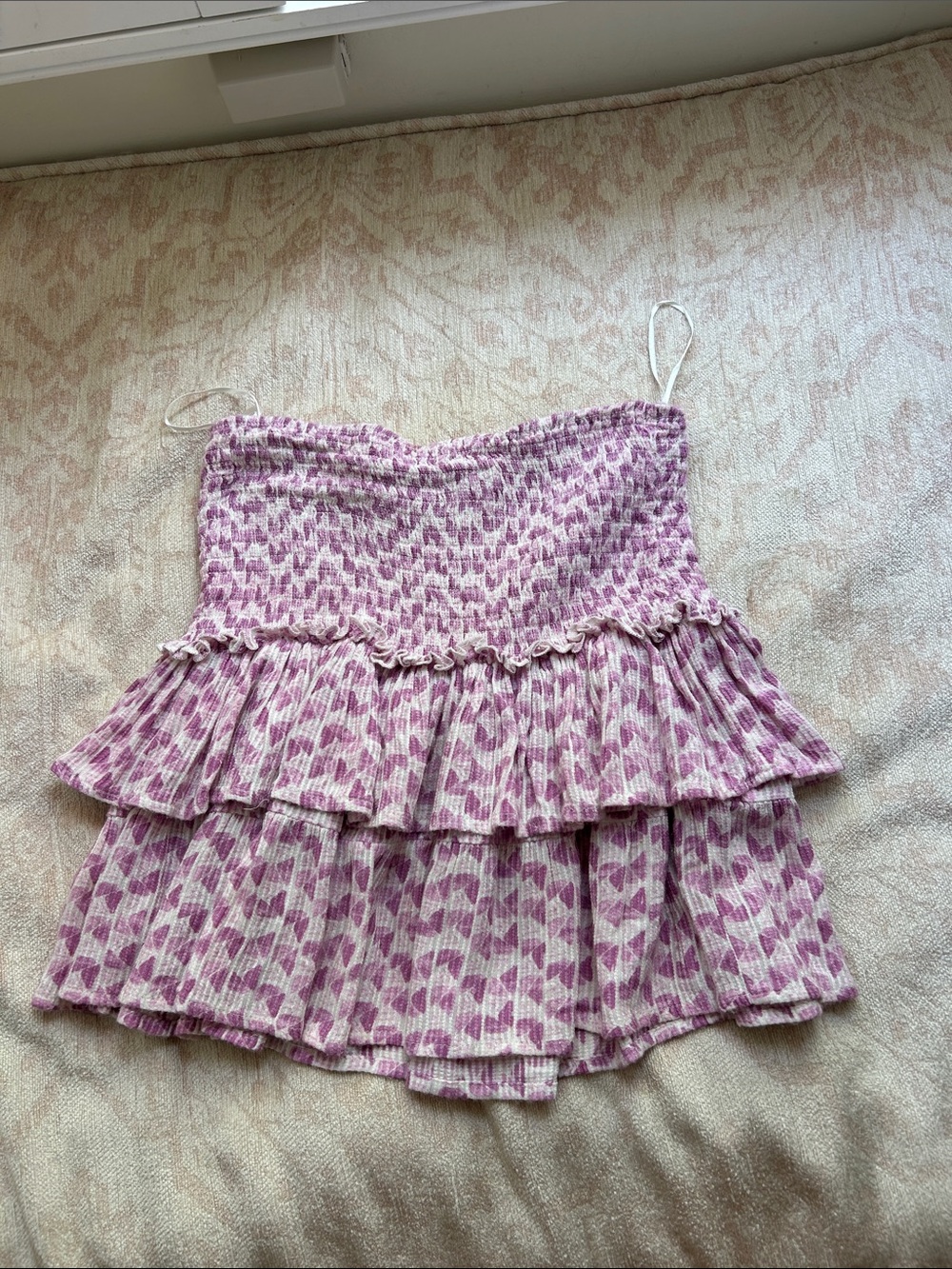 Smocked Tiered Mini Skirt in Lavender-Pink Print